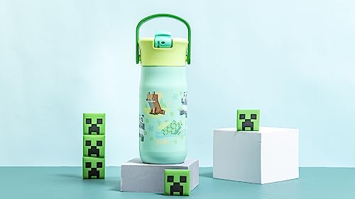 Zak Designs Harmony Minecraft Kid Water Bottle for Travel or At Home, 14oz Recycled Stainless Steel is Leak-Proof When Closed and Vacuum Insulated (Turtle, Fox, Panda, Allay)