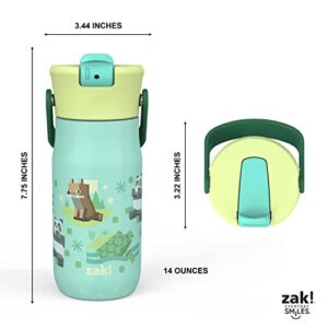 Zak Designs Harmony Minecraft Kid Water Bottle for Travel or At Home, 14oz Recycled Stainless Steel is Leak-Proof When Closed and Vacuum Insulated (Turtle, Fox, Panda, Allay)