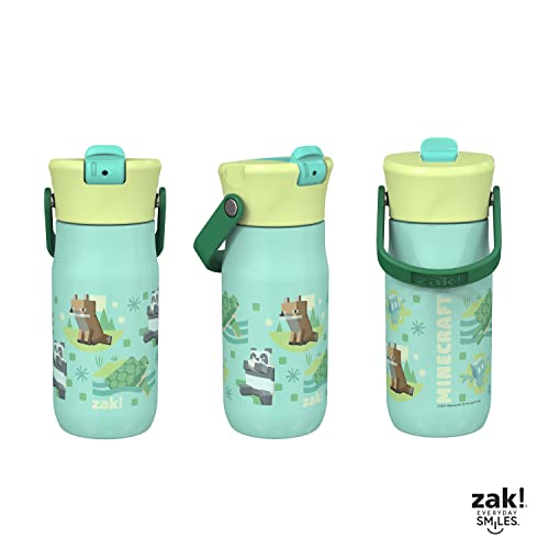 Zak Designs Harmony Minecraft Kid Water Bottle for Travel or At Home, 14oz Recycled Stainless Steel is Leak-Proof When Closed and Vacuum Insulated (Turtle, Fox, Panda, Allay)