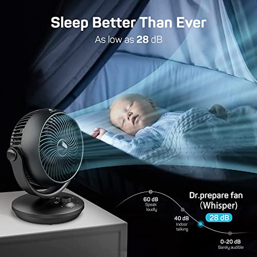 Dr. Prepare Air Circulator Fan for Bedroom, 8” Quiet Desk Fan, 70° Auto-Oscillating Vortex Fan, Efficient Cooling & Circulation Fan, 3 Speeds, 100° Adjustable Tilt, Portable for Home, Office, RV