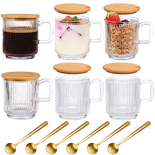 Moretoes Coffee Glass Mugs, 6pcs, 12oz, Classic Vertical Stripes Coffee Cups, Aesthetic Cups Cute Drinking Glasses, Iced Coffee Cup