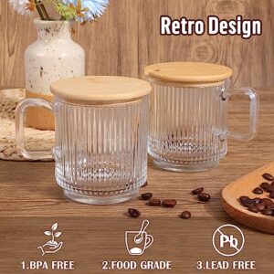 Moretoes Coffee Glass Mugs, 6pcs, 12oz, Classic Vertical Stripes Coffee Cups, Aesthetic Cups Cute Drinking Glasses, Iced Coffee Cup