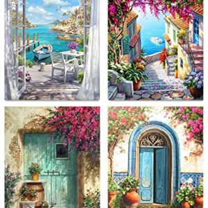 GemZono 4 Pack Paint by Numbers for Adults Without Frame, DIY Oil Painting Set for Beginner, Scenery Canvas for Home Wall Decor Arts (12X16 inch/ 30X40cm)