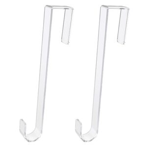 gamexcel 12" clear wreath hanger for front door, 2 pack non-scratching over door hooks, wreath door hanger for fall welcome sign decor for home inside outside halloween christmas decorations