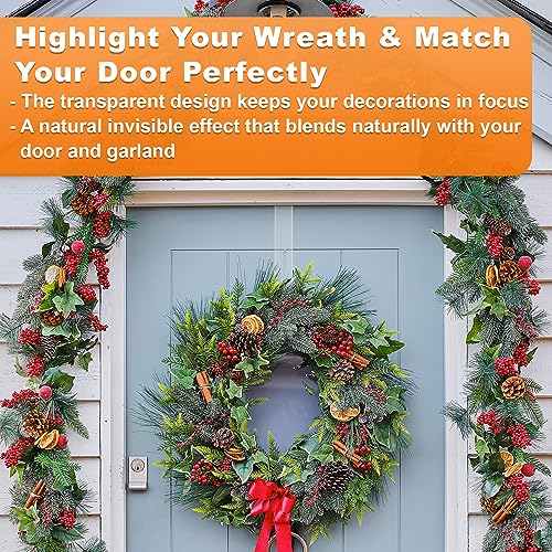GameXcel 12" Clear Wreath Hanger for Front Door, 2 Pack Non-Scratching Over Door Hooks, Wreath Door Hanger for Fall Welcome Sign Decor for Home Inside Outside Halloween Christmas Decorations