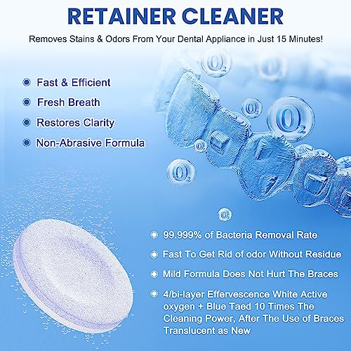 JSENA Denture Cleaning Tablets+UV Retainer Case Double Sterilization，Efficient Retainer Cleaning Tablets-60 Tabs，Collocation UVC Disinfectant Aligner Case, Clean Mouth Guard, Night Guard in 15 Minutes