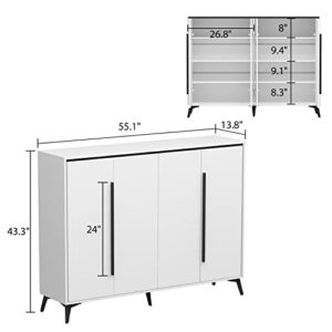 Hitow Shoe Cabinet with Doors, 4-Tiers Freestanding Storage Shoe Rack Cabinet with 4 Doors & Metal Leg, 55.1" W Modern Entryway Shoe Cabinet Storage Organizer for Hallway Living Room, White