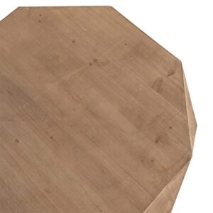 SSLine Drum-Shape Wood Coffee Table with Diamond Pattern Farmhouse Round Cocktail Table Creative Rustic Center Table with for Living Room (Natural Brown - 38.2"x31.5"x16.3"H)