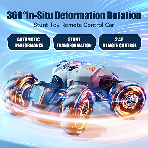 Gesture Sensing RC Stunt Car,2.4GHz 4WD Remote Control Toy Car,Double Sided Driving,360 °Rotation,Off Road Vehicle,Hand Controlled RC Car with Lights&Music, Birthday Gifts for 6-12 yr Boys&Girls(Gray)