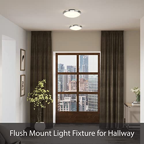 Aspen Creative 63023-09-2, 2-Light Flush Mount, Brushed Nickel Finish w/Alabaster Glass, 13" Dia, E26 Socket, 60 Watts, Bulb Not Included, Set of 2