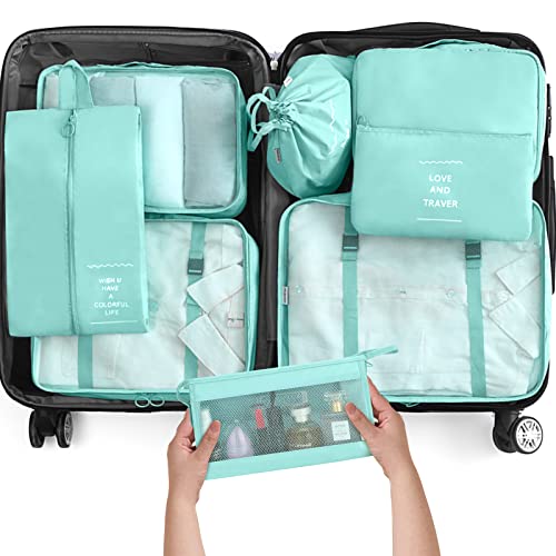 8 Set Packing Cubes for Travel, Travel Luggage Packing Organizers, Travel Accessories Large Toiletries Bag for Clothes Shoes Cosmetics Toiletries (8 Pack, Blue)