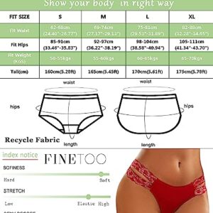 FINETOO Seamless Underwear for Women Cheeky Bikini Panties High Cut V-waist Lace Underwear Women Cute Bikinis 6 Pack