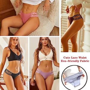 FINETOO Seamless Underwear for Women Cheeky Bikini Panties High Cut V-waist Lace Underwear Women Cute Bikinis 6 Pack