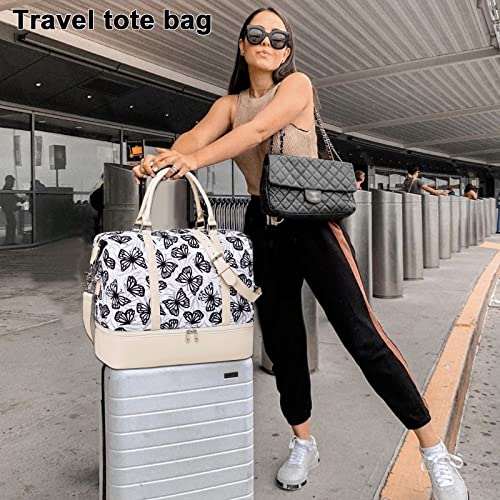 CAMTOP Weekender Travel Bag for Women Ladies Overnight Carry On Tote Duffel Bag with Luggage Sleeve and Shoes Compartment (Butterfly Travel Tote)