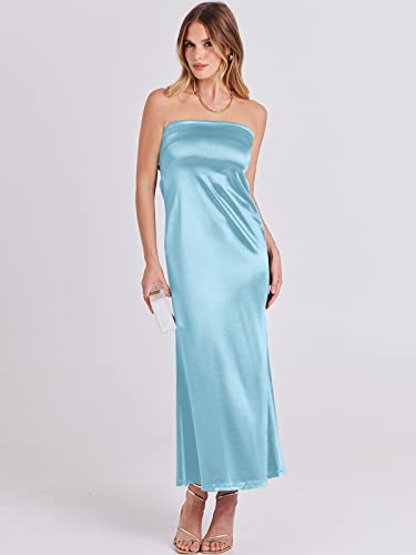 ANRABESS Women's Summer 2023 Satin Cocktail Party Maxi Dress Sexy Cutout Strapless Bodycon Corset Elegant Evening Gown Wedding Guest Fall Trending Club Maxi Dresses 941danlan-S Light Blue