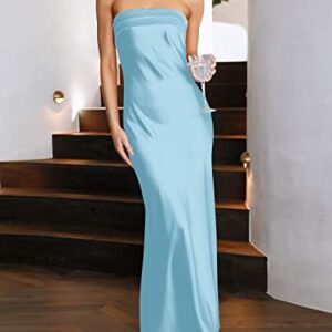 ANRABESS Women's Summer 2023 Satin Cocktail Party Maxi Dress Sexy Cutout Strapless Bodycon Corset Elegant Evening Gown Wedding Guest Fall Trending Club Maxi Dresses 941danlan-S Light Blue