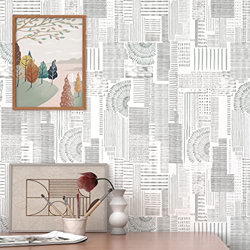 Theper Modern Peel and Stick Wallpaper Gray and White Stripe Wallpaper Contact Paper 17.3” x 78.7” Geometric Wallpaper Self Adhesive Wallpaper Removable Decorative Wallpaper for Bedroom Vinyl Film