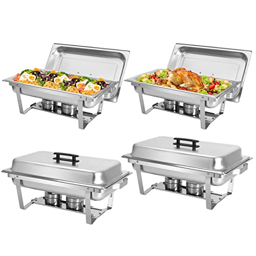 BriSunshine 4 Packs 8 QT Chafing Dish Buffet Set, Stainless Steel Rectangular Buffet Warmer for Parties with Foldable Frame Pans Lids, Full Size Chafing Dishes Food Warmers for Buffet Weddings Events