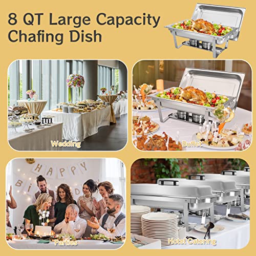 BriSunshine 4 Packs 8 QT Chafing Dish Buffet Set, Stainless Steel Rectangular Buffet Warmer for Parties with Foldable Frame Pans Lids, Full Size Chafing Dishes Food Warmers for Buffet Weddings Events