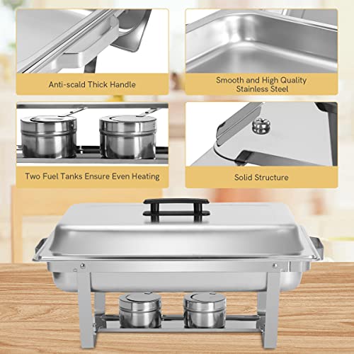 BriSunshine 4 Packs 8 QT Chafing Dish Buffet Set, Stainless Steel Rectangular Buffet Warmer for Parties with Foldable Frame Pans Lids, Full Size Chafing Dishes Food Warmers for Buffet Weddings Events