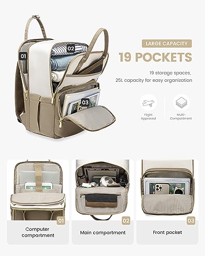 LOVEVOOK Laptop Backpack for Women 15.6 Inch, Travel Backpack Personal Item Size Carry On Bag, Women’s Computer Backpack Work Laptop Bag With Water-Resistant, College Backpack Teacher Nurse Bag, Khaki