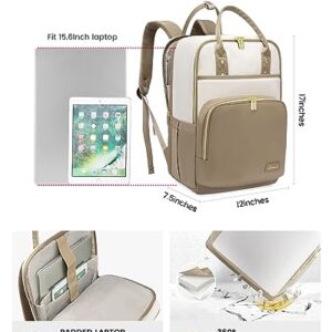 LOVEVOOK Laptop Backpack for Women 15.6 Inch, Travel Backpack Personal Item Size Carry On Bag, Women’s Computer Backpack Work Laptop Bag With Water-Resistant, College Backpack Teacher Nurse Bag, Khaki