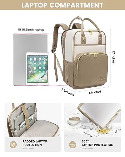 LOVEVOOK Laptop Backpack for Women 15.6 Inch, Travel Backpack Personal Item Size Carry On Bag, Women’s Computer Backpack Work Laptop Bag With Water-Resistant, College Backpack Teacher Nurse Bag, Khaki