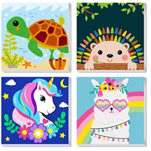 carlonlin framed 4 pack paint by number for kids, paint by numbers for kids ages 8-12, paint by numbers kits children beginner, diy acrylic oil painting for home wall decor (8x8inch)