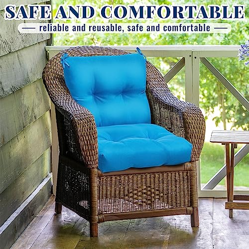 Geetery Set of 4 Patio Chair Cushions for Indoor Outdoor Furniture Tufted High Back Seat Pads Waterproof Comfort Replacement Seating Cushions with Ties for Lawn Yard Porch Inside Outside (Blue)