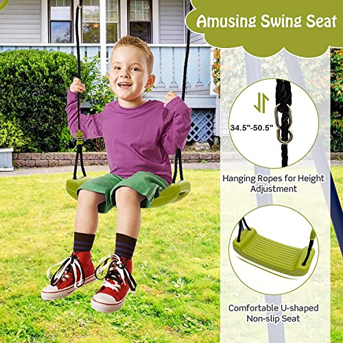 Swing Sets for Backyardfor Kids,Toddlers,3-in-1 Heavy Duty Metal Swing Frame w/A-Shaped Stand, Swing, Glider, Gym Rings, Play Equipment for Gifts,440LBS Playground Activity Playset with Swing Seat