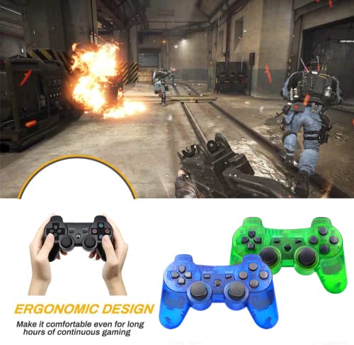 ＲＵＥＩＵＲＩ Wireless Controller for PS3,2 Pack PS3 Controller Compatible with PS 3 Console Double Shock Motion Control Upgraded Joystick with Charging Cord (Blue+Green)