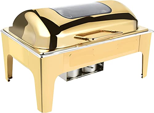 Chafing Dish Buffet Set, 9 Quart Stainless Steel Rectangular Chafing Full Size Food Pan,Chafing Servers With Covers Buffet Servers And Food Warmers For Parties Wedding Outdoor Banquet,Golden