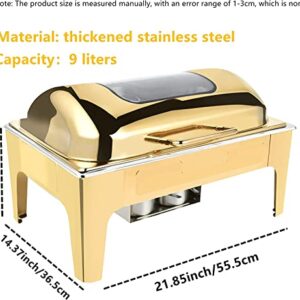 Chafing Dish Buffet Set, 9 Quart Stainless Steel Rectangular Chafing Full Size Food Pan,Chafing Servers With Covers Buffet Servers And Food Warmers For Parties Wedding Outdoor Banquet,Golden