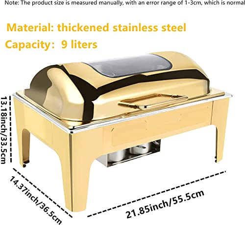 Chafing Dish Buffet Set, 9 Quart Stainless Steel Rectangular Chafing Full Size Food Pan,Chafing Servers With Covers Buffet Servers And Food Warmers For Parties Wedding Outdoor Banquet,Golden