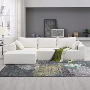 deinppa modern minimalist style modular sofa couch with pillows, deep sectional sofa furniture set, 4-seater chenille l-shaped sofa for living room reception room