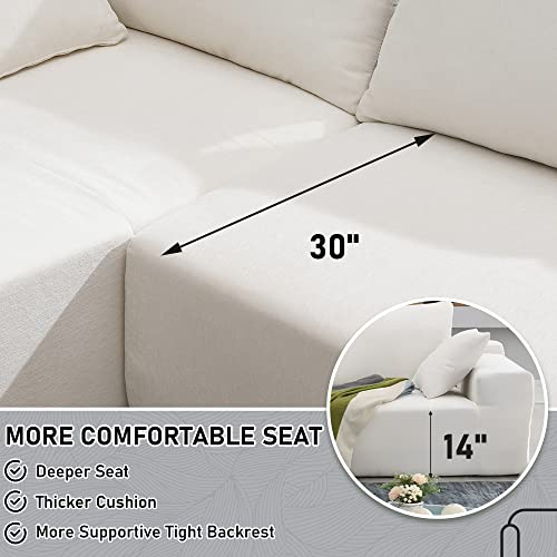 DEINPPA Modern Minimalist Style Modular Sofa Couch with Pillows, Deep Sectional Sofa Furniture Set, 4-Seater Chenille L-Shaped Sofa for Living Room Reception Room