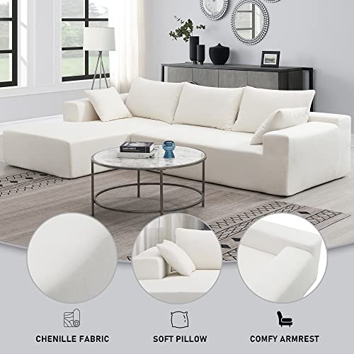 DEINPPA Modern Minimalist Style Modular Sofa Couch with Pillows, Deep Sectional Sofa Furniture Set, 4-Seater Chenille L-Shaped Sofa for Living Room Reception Room