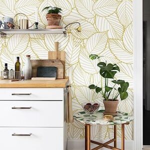 Peel and Stick Wallpaper Gold Contact Paper Leaf Wallpaper Boho Leaves Peel and Stick Wallpaper Self-Adhesive Wallpaper Waterproof Wallpaper for Wall Home 17.7" X118"