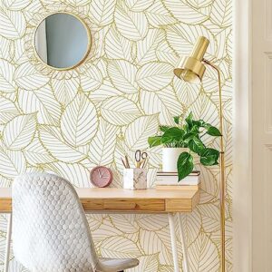 peel and stick wallpaper gold contact paper leaf wallpaper boho leaves peel and stick wallpaper self-adhesive wallpaper waterproof wallpaper for wall home 17.7" x118"