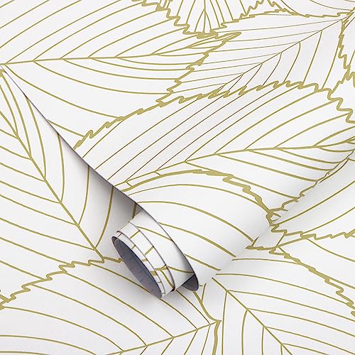 Peel and Stick Wallpaper Gold Contact Paper Leaf Wallpaper Boho Leaves Peel and Stick Wallpaper Self-Adhesive Wallpaper Waterproof Wallpaper for Wall Home 17.7" X118"