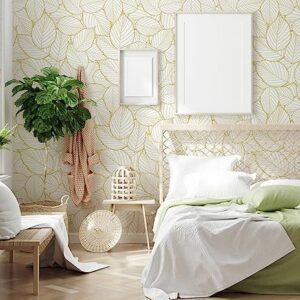 Peel and Stick Wallpaper Gold Contact Paper Leaf Wallpaper Boho Leaves Peel and Stick Wallpaper Self-Adhesive Wallpaper Waterproof Wallpaper for Wall Home 17.7" X118"