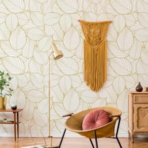 Peel and Stick Wallpaper Gold Contact Paper Leaf Wallpaper Boho Leaves Peel and Stick Wallpaper Self-Adhesive Wallpaper Waterproof Wallpaper for Wall Home 17.7" X118"