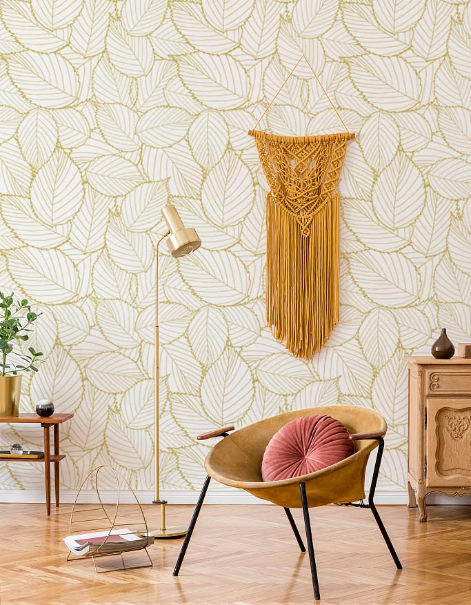 Peel and Stick Wallpaper Gold Contact Paper Leaf Wallpaper Boho Leaves Peel and Stick Wallpaper Self-Adhesive Wallpaper Waterproof Wallpaper for Wall Home 17.7" X118"