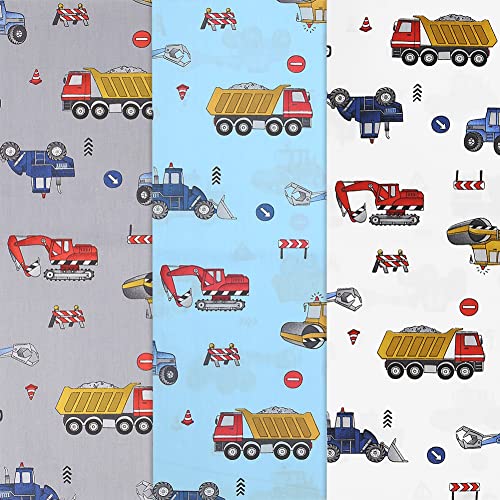 Excavator Fat Quarters Fabric Bundles,9 PCS Construction Truck Tractor Fabric Bundles,20 x 20 Inches Cotton Polyester Quilting Fabric Material Scraps for Sewing Quilting Patchwork Artcraft DIY