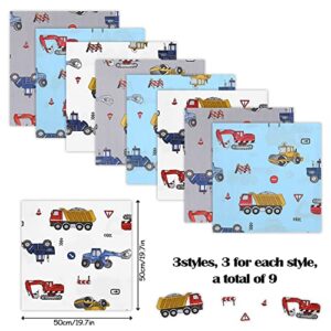 Excavator Fat Quarters Fabric Bundles,9 PCS Construction Truck Tractor Fabric Bundles,20 x 20 Inches Cotton Polyester Quilting Fabric Material Scraps for Sewing Quilting Patchwork Artcraft DIY