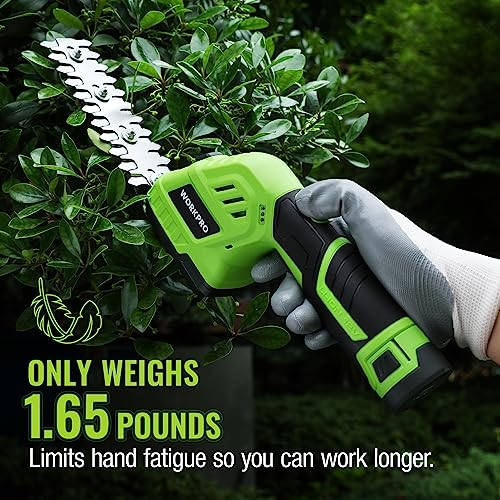 WORKPRO 12V Cordless Grass Shear & Shrubbery Trimmer - 2 in 1 Handheld Hedge Trimmer, Electric Grass Trimmer Hedge Shears/Grass Cutter with 2.0Ah Rechargeable Lithium-Ion Battery &1 Hour Fast Charger