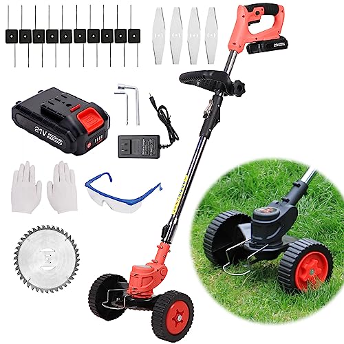 LARMEIL 21V Weed Wacker Electric Weed Eater Battery Powered, 3 in 1 Edger Lawn Tool, Lawn Edger Brush Cutter String Trimmer for Garden Yard, Cordless Weedeater with Blades and Weed Wacker String, Red