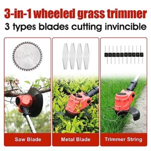 LARMEIL 21V Weed Wacker Electric Weed Eater Battery Powered, 3 in 1 Edger Lawn Tool, Lawn Edger Brush Cutter String Trimmer for Garden Yard, Cordless Weedeater with Blades and Weed Wacker String, Red