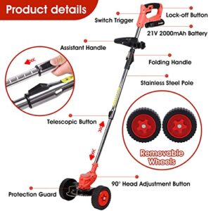 LARMEIL 21V Weed Wacker Electric Weed Eater Battery Powered, 3 in 1 Edger Lawn Tool, Lawn Edger Brush Cutter String Trimmer for Garden Yard, Cordless Weedeater with Blades and Weed Wacker String, Red