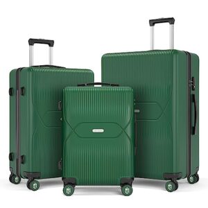 zitahli luggage sets 3 piece, all expandable suitcase set, pc hard case luggage with tsa lock spinner wheels ykk zippers, 20in 24in 28in (green)